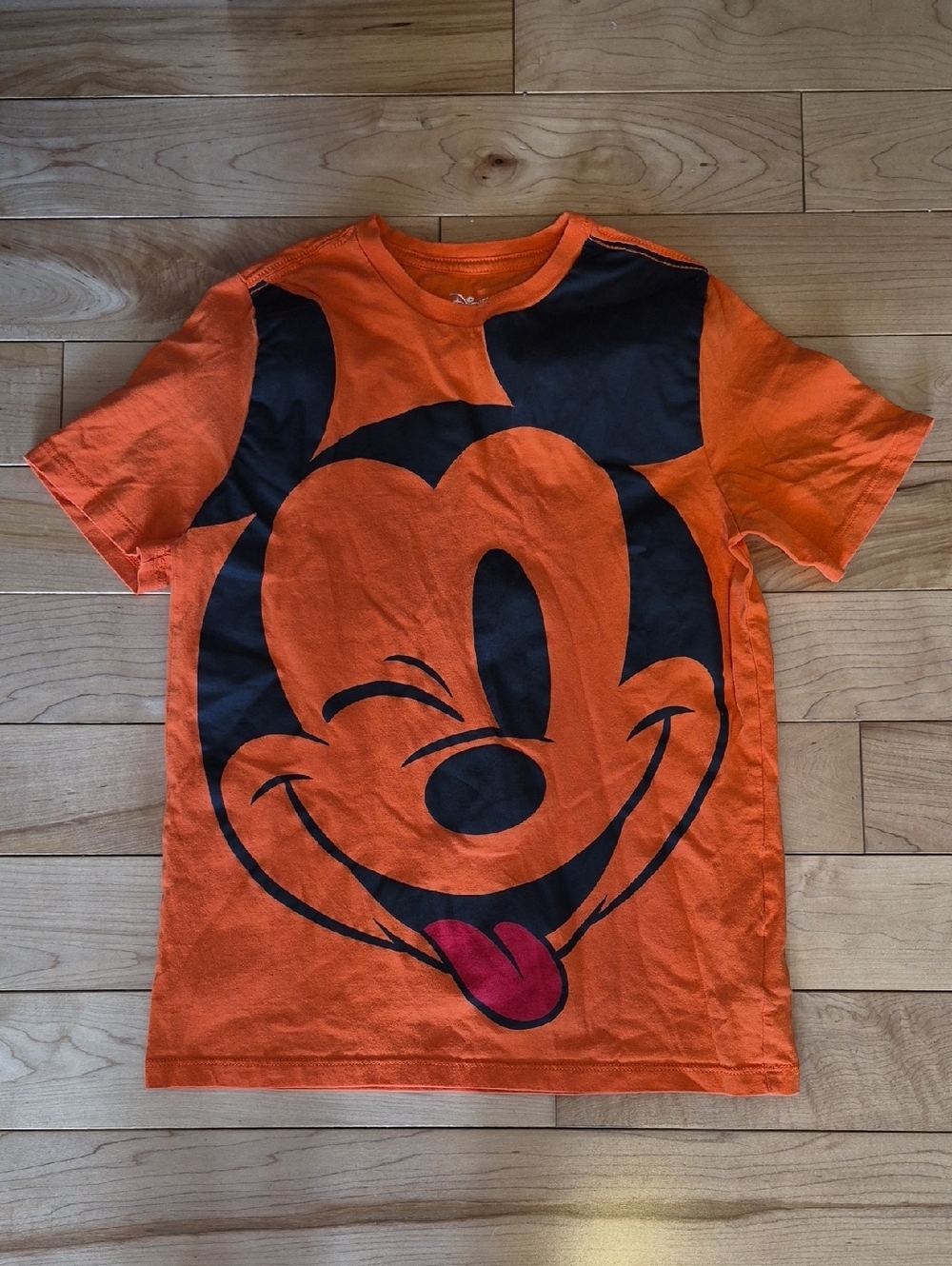 Boys Size 10 Disney Orange Kids T-Shirt with Large Black Mickey Face